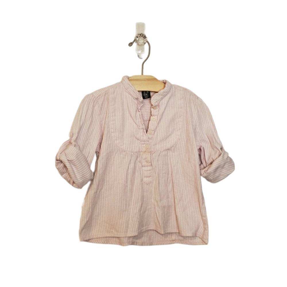 Zara 3-4 Y Toddler Girl Pink Railroad Stripe Button Blouse